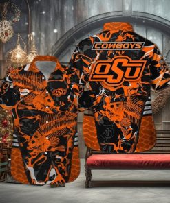 Oklahoma State Cowboys Fishing Short Sleeve Button Up Tropical Hawaiian Shirt