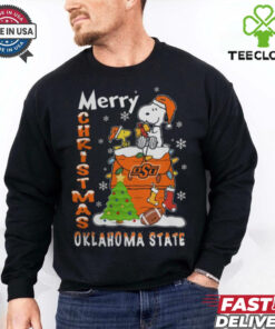 Oklahoma State Cowboys Snoopy And Woodstock Merry Christmas Shirt