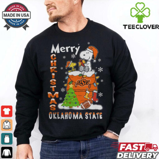 Oklahoma State Cowboys Snoopy And Woodstock Merry Christmas Shirt