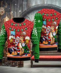 Oktoberfest Funny Santa Drink Beer With Reindeer Ugly Sweater