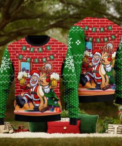 Oktoberfest Funny Santa Drink Beer With Reindeer Ugly Sweater