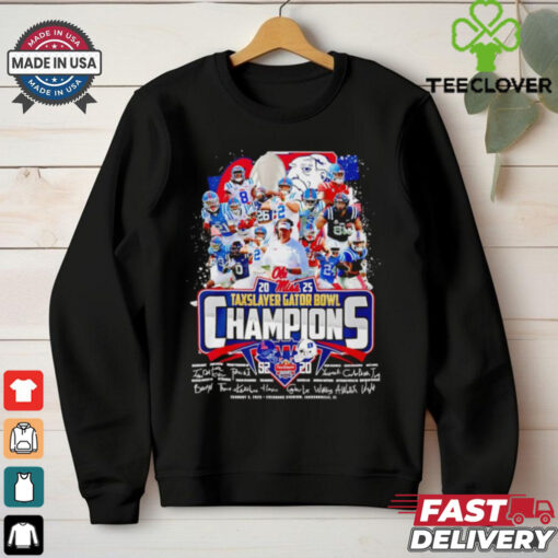 Ole Miss 2025 Taxslayer Gator Bowl Champions signatures shirt