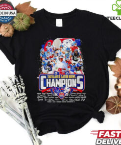 Ole Miss 2025 TaxSlayer Gator Bowl Champions Signatures Shirt featuring a commemorative design with signatures, celebrating the Rebels' victory in the Gator Bowl, perfect for Ole Miss fans.
