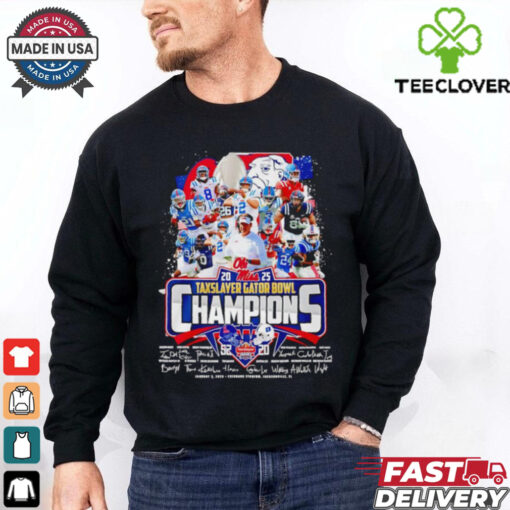 Ole Miss 2025 Taxslayer Gator Bowl Champions signatures shirt