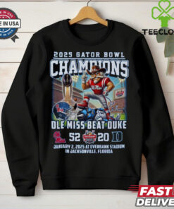 Ole Miss Rebels Beat Duke Gator Bowl Champions 2025 Fan Favorite T-Shirt with bold graphic design, celebrating the victory. Perfect for Rebels fans.