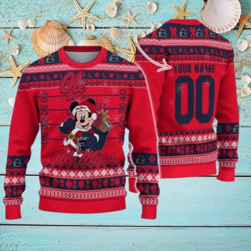 Ole Miss Rebels Mickey Player Custom Name And Number Ugly Christmas Sweater