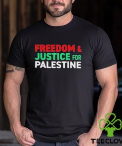Omar sakr wearing freedom& justice for palestine T shirt