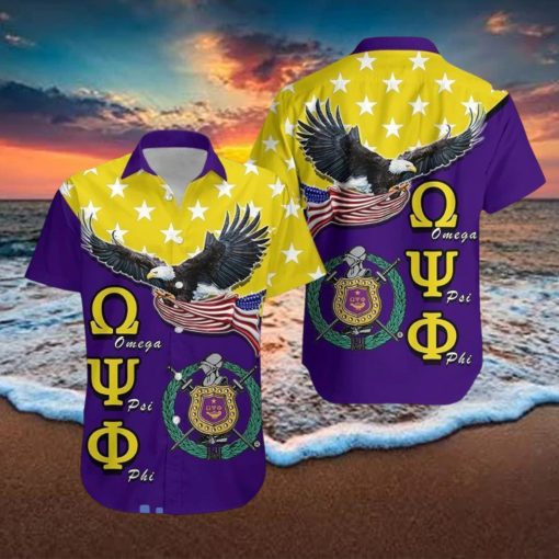 Omega Psi Phi With Eagle Us Flag Hawaiian Shirt For Men And Women