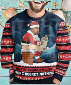 On The Naughty List And I Regret Nothing Funny Face Personalized Photo Ugly Sweater