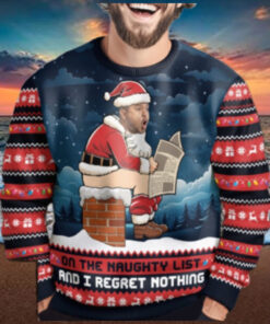 On The Naughty List And I Regret Nothing Funny Face Personalized Photo Ugly Sweater