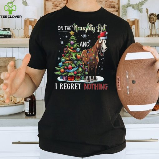 On The Naughty List I Regret Nothing   Funny Horse Face Wearing Christmas Hat   Christmas Horse Classic T Shirt