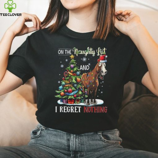 On The Naughty List I Regret Nothing   Funny Horse Face Wearing Christmas Hat   Christmas Horse Classic T Shirt