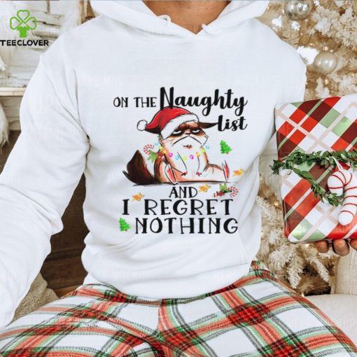 On The Naughty List Regret Nothing Cat Christmas Shirt