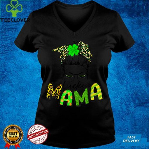One Lucky Mama Messy Bun Leopard St Patrick's Day T Shirt tee
