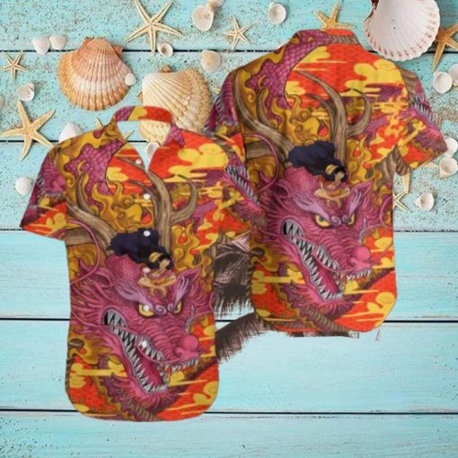 One Piece Monkey D Luffy And Dragon 2024 Mascot Happy Lunar New Year Fan Gifts Hawaiian Shirt