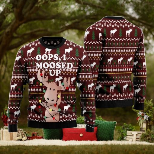 Oops, I Moosed Up All Over Printed 3D Ugly Christmas Sweater Christmas Gift For Men And Women