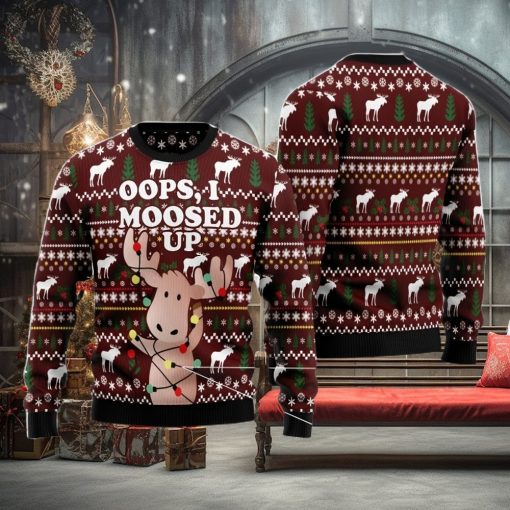 Oops, I Moosed Up All Over Printed 3D Ugly Christmas Sweater Christmas Gift For Men And Women