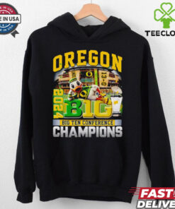 Oregon 2024 Big Ten Conference Champions T-shirt, featuring mascot design, unisex fit, Oregon football fan gear, Big Ten Conference championship shirt.