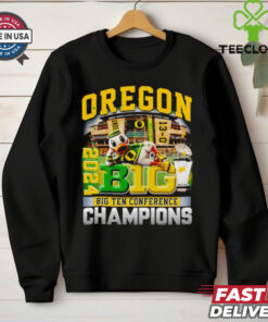 Oregon 2024 Big Ten Conference Champions T-shirt, featuring mascot design, unisex fit, Oregon football fan gear, Big Ten Conference championship shirt.