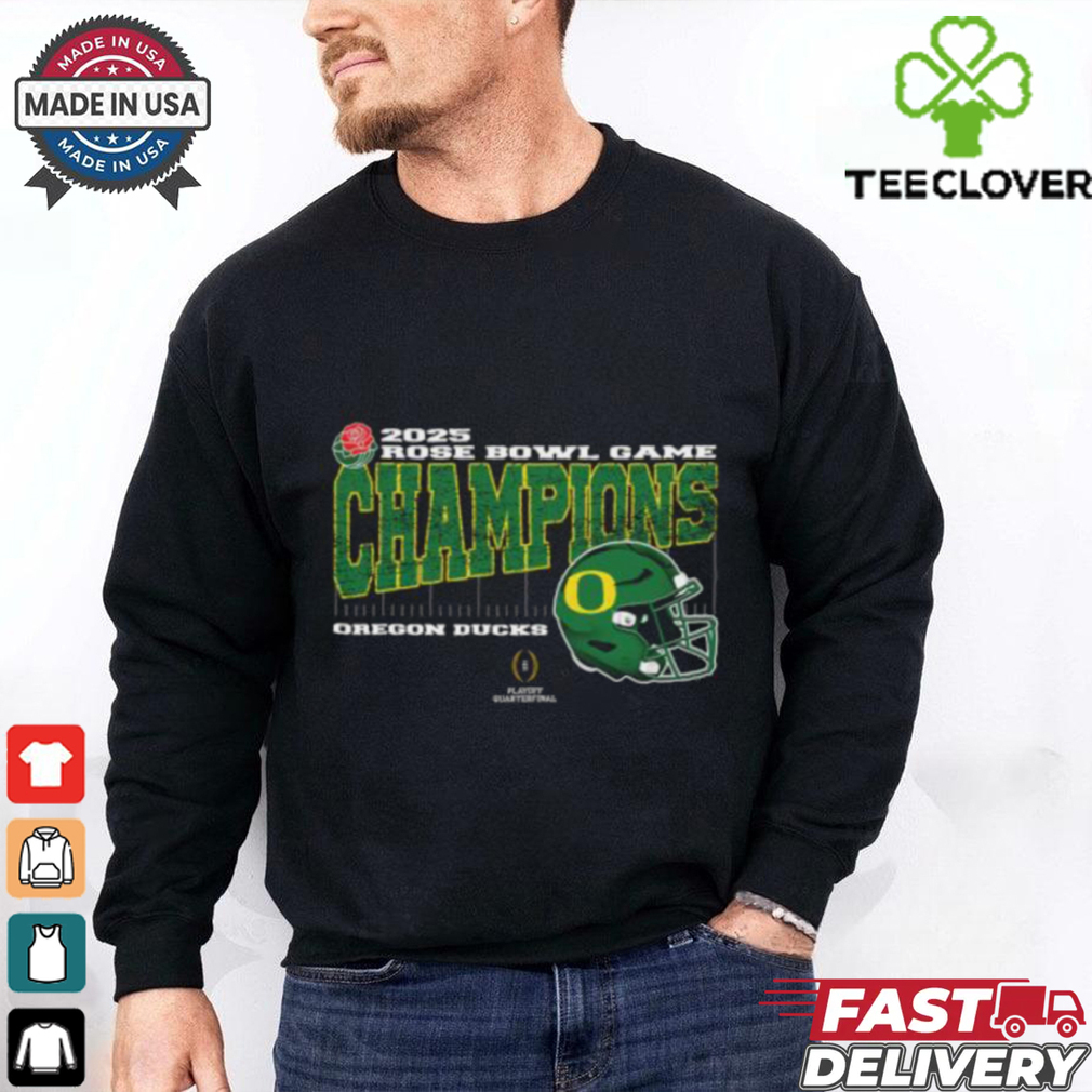 Oregon Ducks 2025 Rose Bowl Game Champions College Football Playoff Quarterfinal Vintage Style With Helmet Unisex T Shirt Oregon Ducks 2025 Rose Bowl Game Champions College Football Playoff Quarterfinal Vintage Style With Helmet Unisex T Shirt