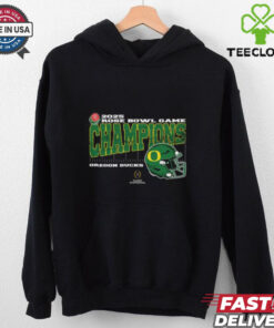 Oregon Ducks 2025 Rose Bowl Game Champions T-shirt, College Football Playoff Quarterfinal vintage style with helmet design, unisex fit, Oregon football fan gear, Rose Bowl championship shirt.