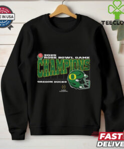 Oregon Ducks 2025 Rose Bowl Game Champions T-shirt, College Football Playoff Quarterfinal vintage style with helmet design, unisex fit, Oregon football fan gear, Rose Bowl championship shirt.