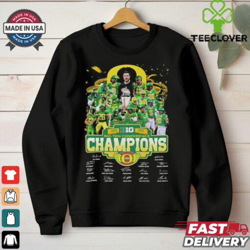 Oregon Ducks Big 10 Conference Champions Fan Celebrating 2024 signatures T Shirt