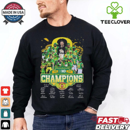 Oregon Ducks Big 10 Conference Champions Fan Celebrating 2024 signatures T Shirt