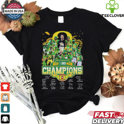 Oregon Ducks Big 10 Conference Champions Fan Celebrating 2024 signatures T Shirt