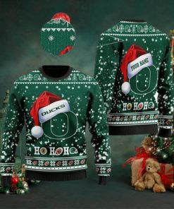 Oregon Ducks NCAA Santa Claus Hat Ho Ho Ho 3D Custom Name Ugly Christmas Sweater