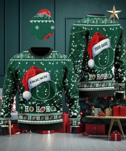 Oregon Ducks NCAA Santa Claus Hat Ho Ho Ho 3D Custom Name Ugly Christmas Sweater