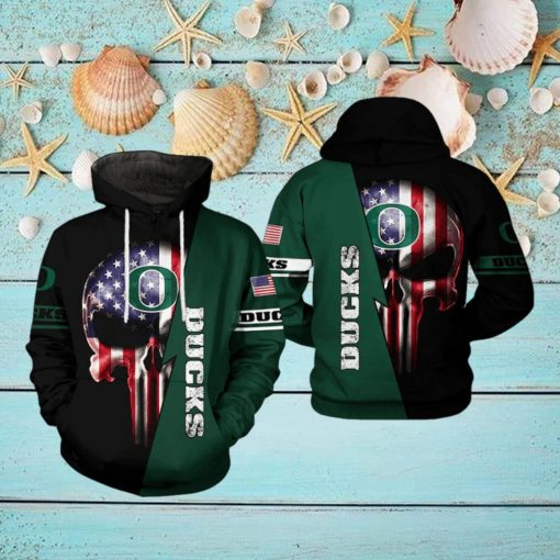 Oregon Ducks NCAA US Flag Skull 3D Printed Hoodie