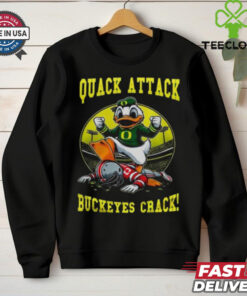 Oregon Ducks Quack Attack Buckeyes Crack Rose Bowl 2024 Shirt, featuring bold graphics celebrating Oregon's victory over Ohio State in the Rose Bowl. Perfect for fans celebrating the Ducks' big win in the 2024 bowl game.