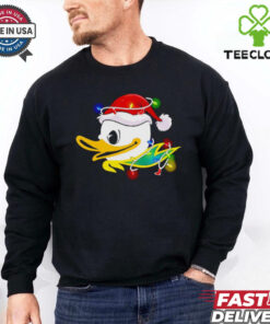 Oregon Ducks Santa hat Christmas lights shirt 2 Oregon Ducks Santa hat Christmas lights shirt
