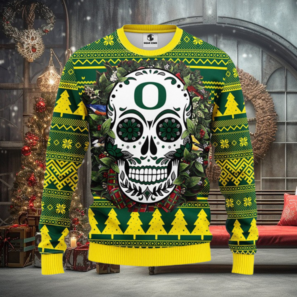 Oregon Ducks Skull Flower Ugly Christmas Ugly Sweater Oregon Ducks Skull Flower Ugly Christmas Ugly Sweater
