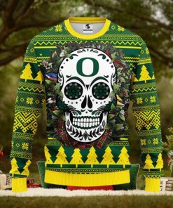 Oregon Ducks Skull Flower Ugly Christmas Ugly Sweater