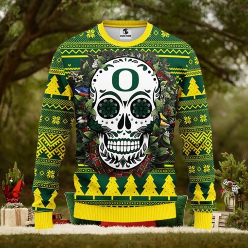 Oregon Ducks Skull Flower Ugly Christmas Ugly Sweater
