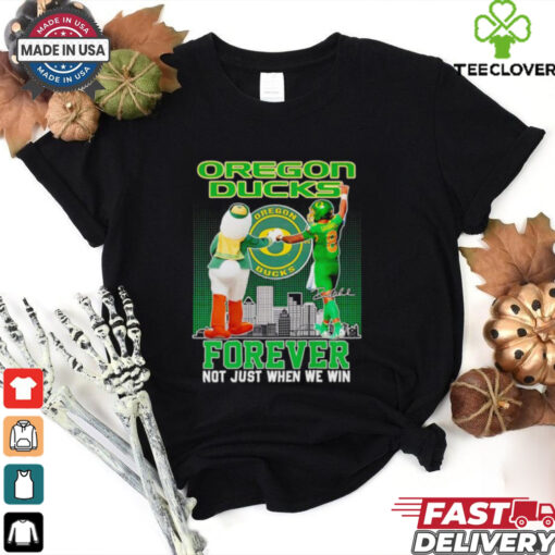 Oregon Ducks forever not just when we win mascot and Dillon Gabriel shirt