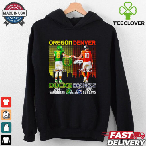 Oregon Ducks on saturdays and Denver Broncos on sunday city skyline shirt