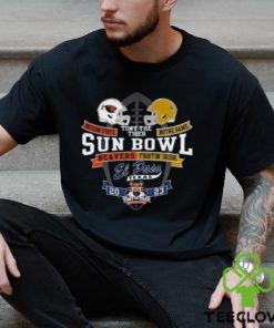 Oregon State Beavers vs Notre Dame Fighting Irish Blue 84 Unisex 2023 Tony The Tiger Sun Bowl Head To Head Helmet T Shirt