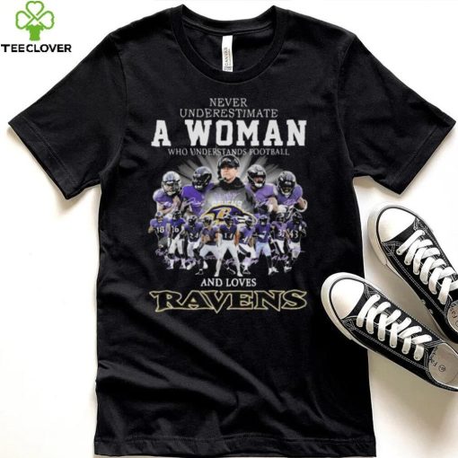 Original 2024 Never Underestimate A Woman Who Understands Football And Loves Baltimore Ravens Signatures Shirt