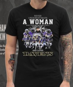 Original 2024 Never Underestimate A Woman Who Understands Football And Loves Baltimore Ravens Signatures Shirt