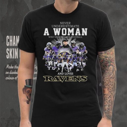 Original 2024 Never Underestimate A Woman Who Understands Football And Loves Baltimore Ravens Signatures Shirt