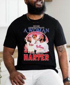 Original Never Underestimate A Woman Who Is A Fan Of Phillies And Loves Harper Shirt