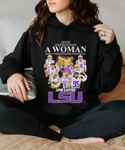 Original Never Underestimate a Woman who Understands Football and loves LSU Tigers 2023 signatures shirt