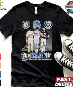 Original Oakland City Oakland Athletics Golden State Warriors Las Vegas Raiders Thankk You For The Memories Signatures T Shirt