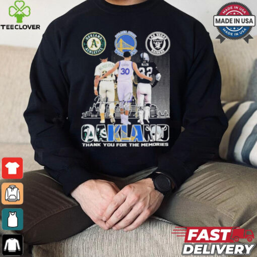 Original Oakland City Oakland Athletics Golden State Warriors Las Vegas Raiders Thankk You For The Memories Signatures T Shirt