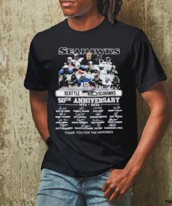 Original Seattle Seahawks 50th Anniversary 1974 2024 Thank You for the memories signatures shirt
