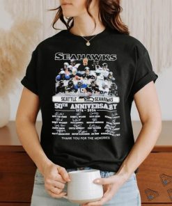 Original Seattle Seahawks 50th Anniversary 1974 2024 Thank You for the memories signatures shirt
