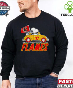 Original Snoopy and Woodstock driving Calgary Flames car shirt